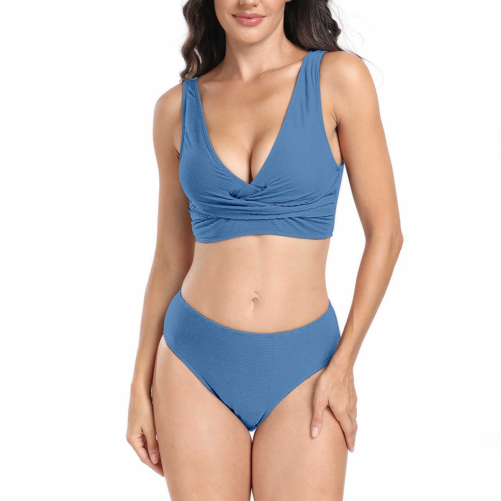 Yuwull High Waisted Piece Bikini Set For Women Tummy Control Solid