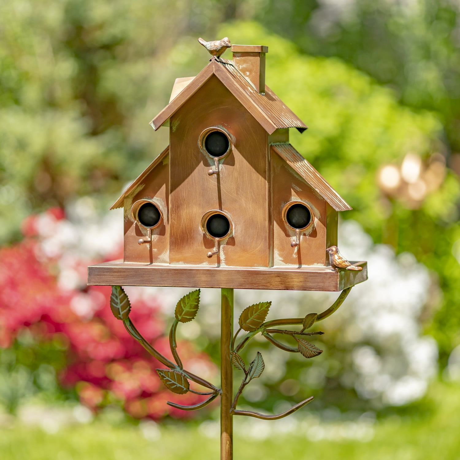 Zaer Ltd Large Copper Colored Multi Birdhouse Stakes Room For 4 Bird