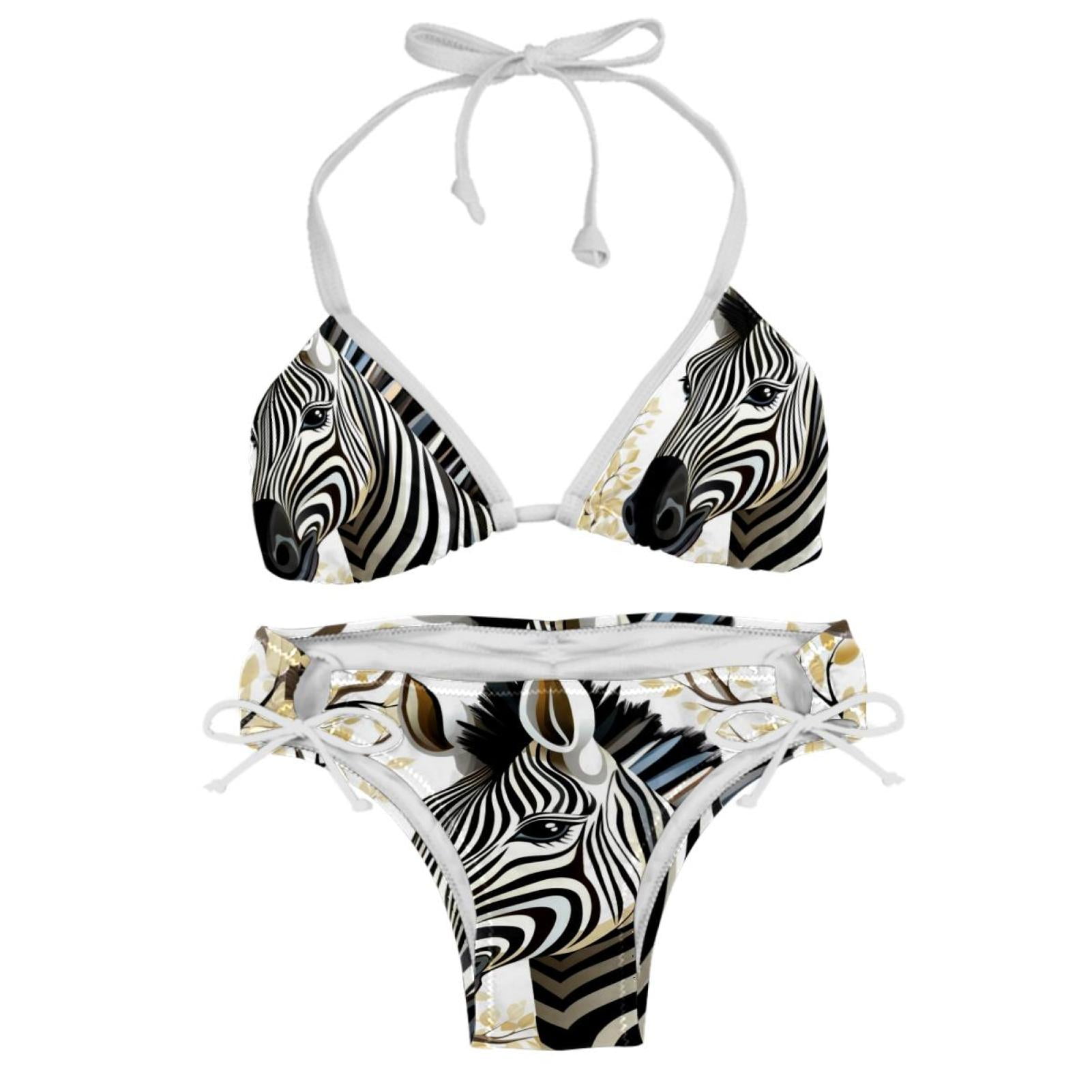 Zebra Adjustable Strap Detachable Sponge Bikini Set Two Pack For