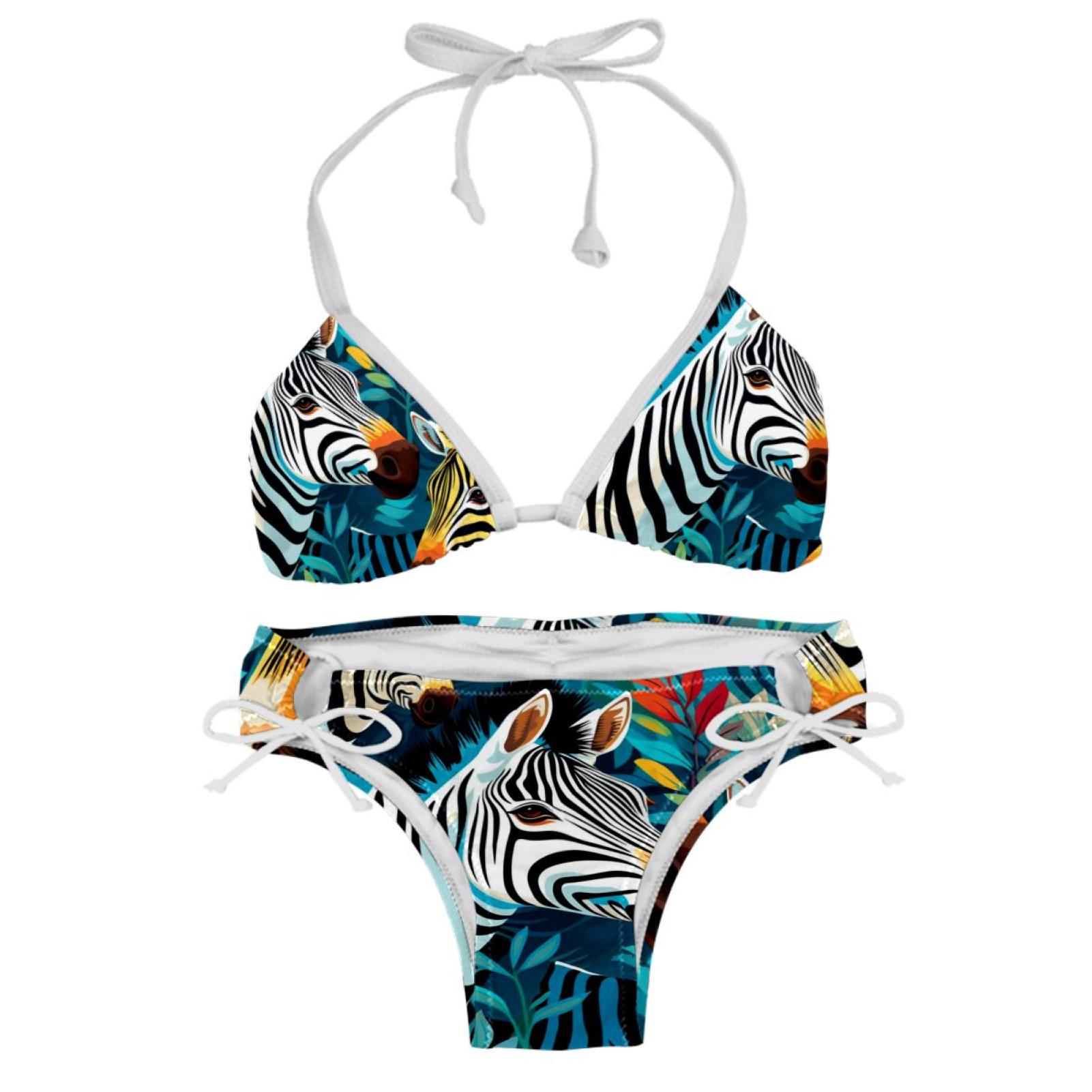 Zebra Detachable Sponge Adjustable Strap Bikini Set Two Pack Swimsuit