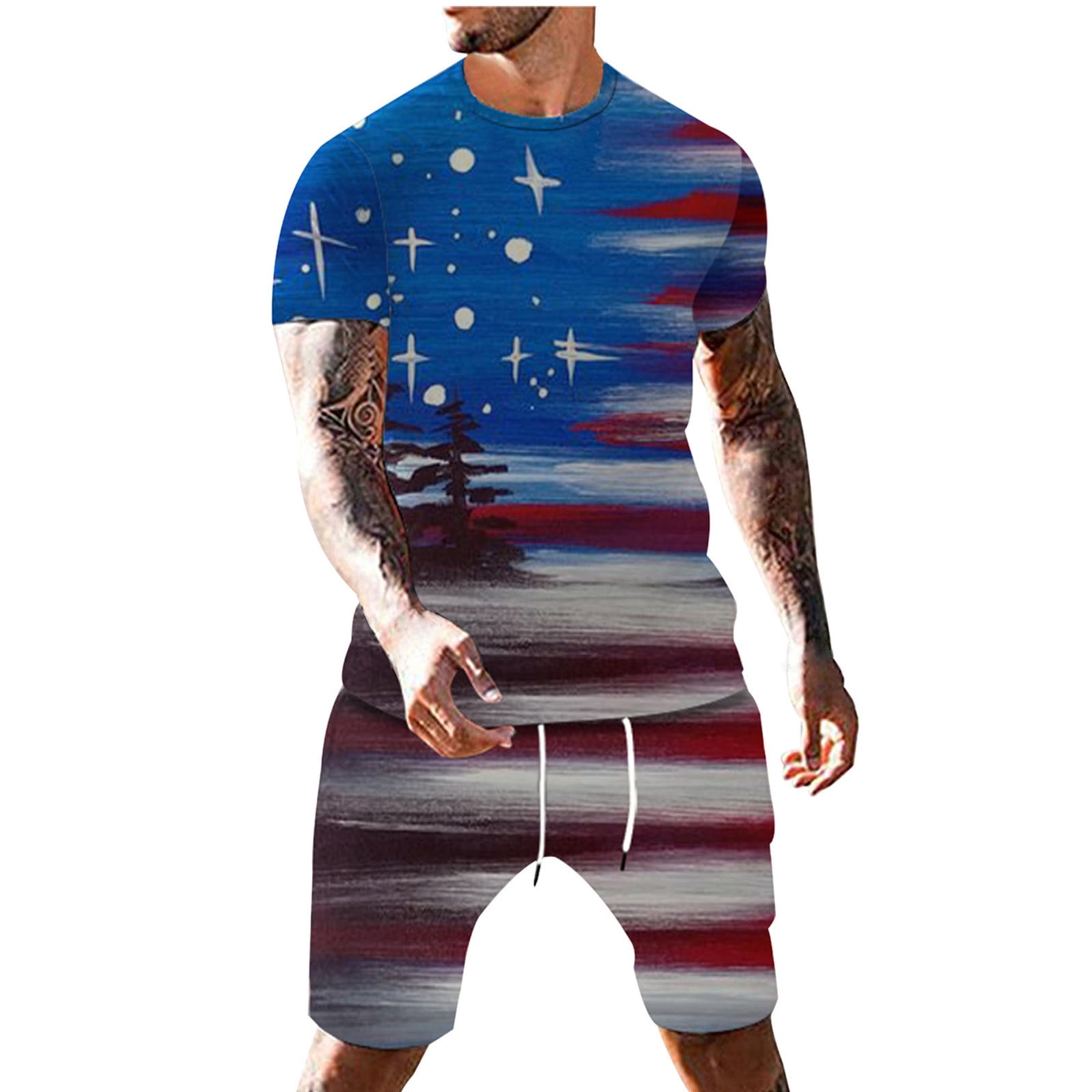 Cllios 4th Of July Outfits Men 2 Piece Patriotic American Flag Print