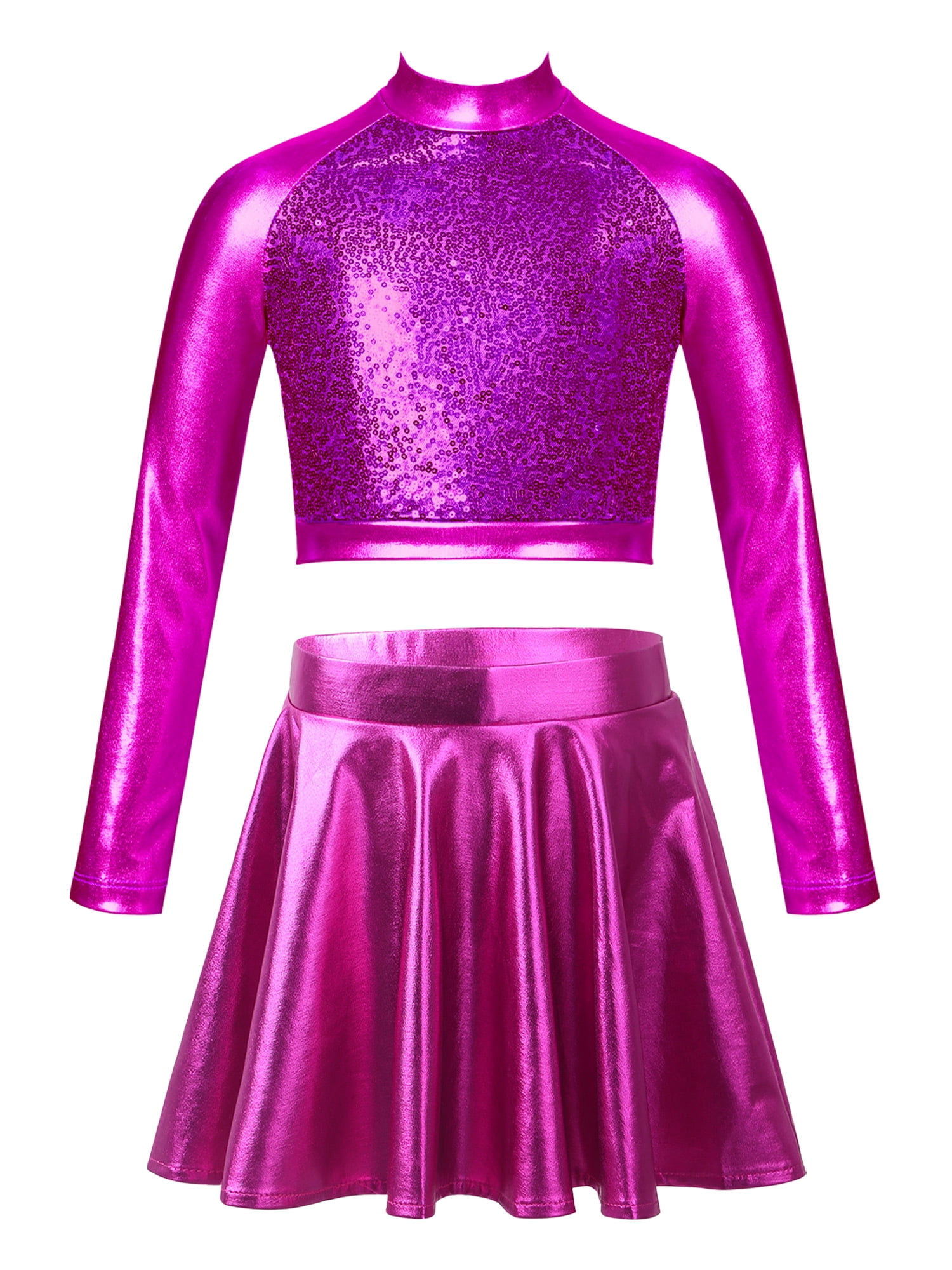 Iefiel Girls Pcs Metallic Latin Jazz Cheer Performance Dance Costume