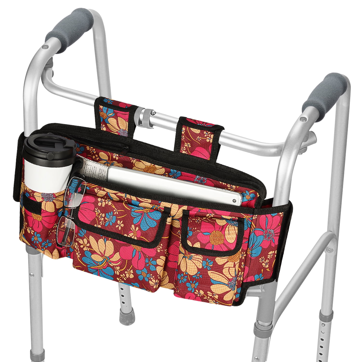 Supregear Attachable Walker Bag Floral Folding Walker Storage