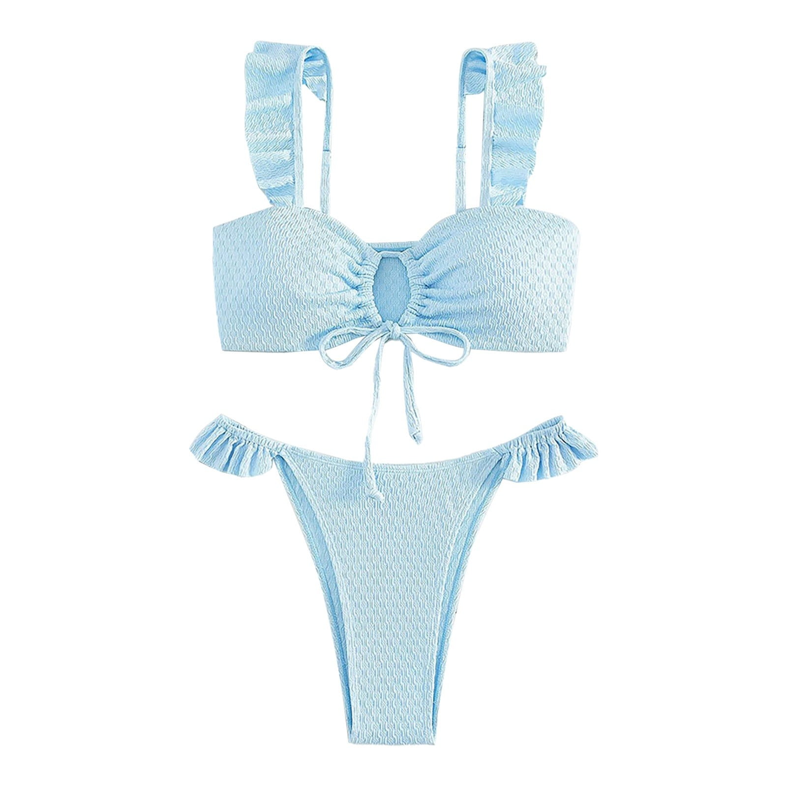 Xuapaodt Bikini Set Women S Sexy Hollow Ruffle Without Steel Ring Split