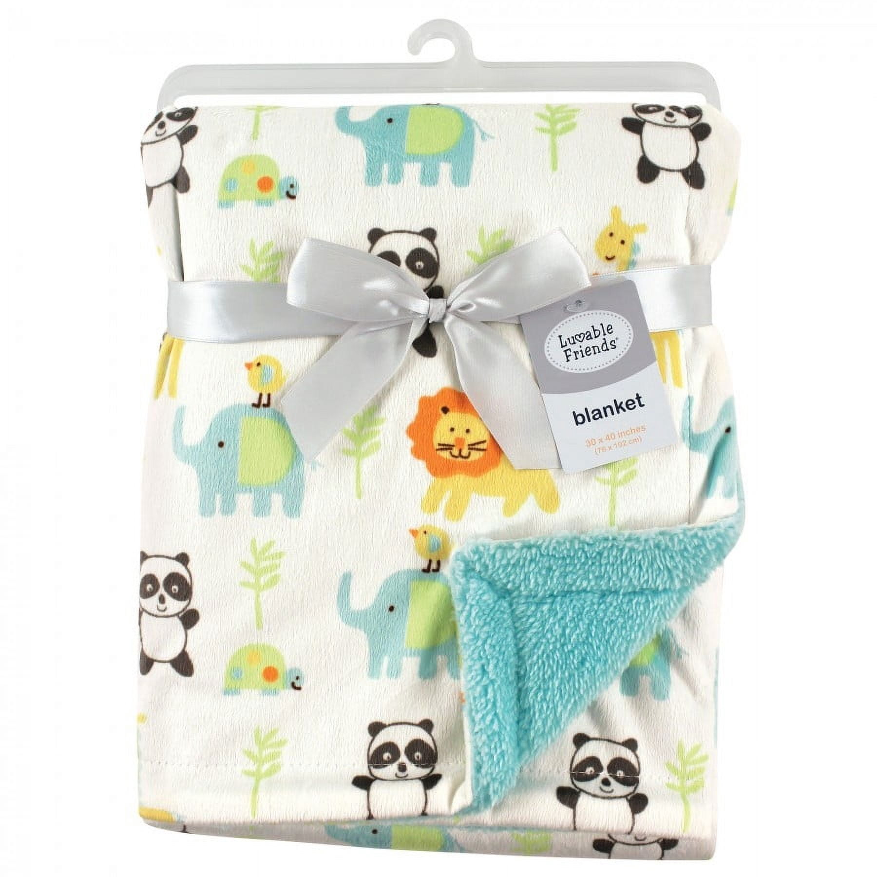 Luvable Friends Baby Plush Blanket with Faux Shearling Back, Neutral Animals, One Size