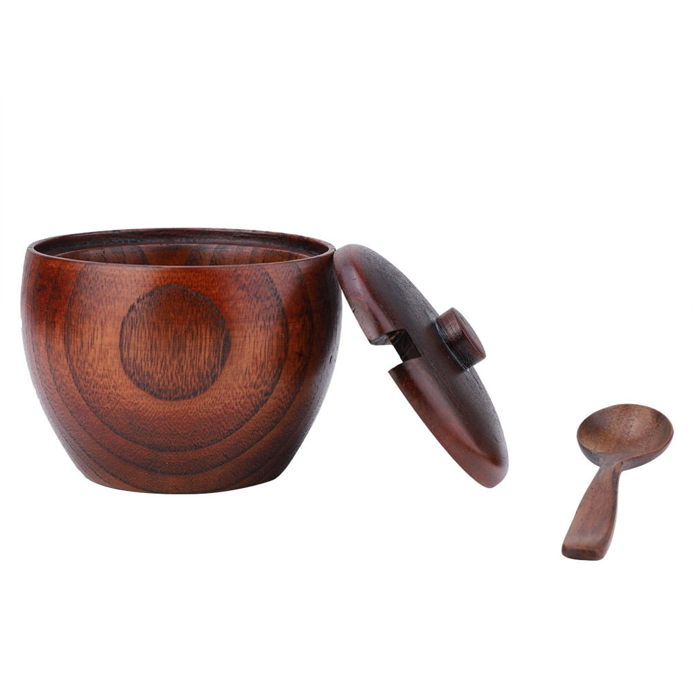 Mgaxyff Seasoning Pot, Wood Spice Jar,1Pc Solid Wood Spice Jar Seasoning Pot Sugar Bowl with Spoon and Lid for Kitchen Tool