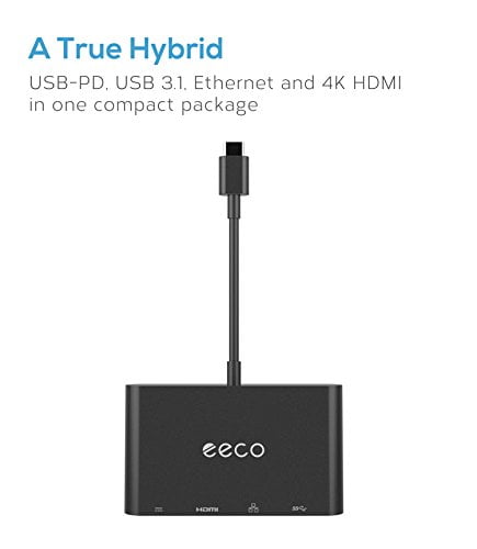 Multiport Type C Adapter with USB 3.1 Port Chrombook Pixel and More USB C Laptops Gigabit Ethernet Port and Type-C Power Delivery Port for MacBook eeco USB-C Hub 4K HDMI Output