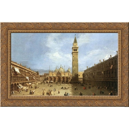 Piazza San Marco 24x18 Gold Ornate Wood Framed Canvas Art by Canaletto