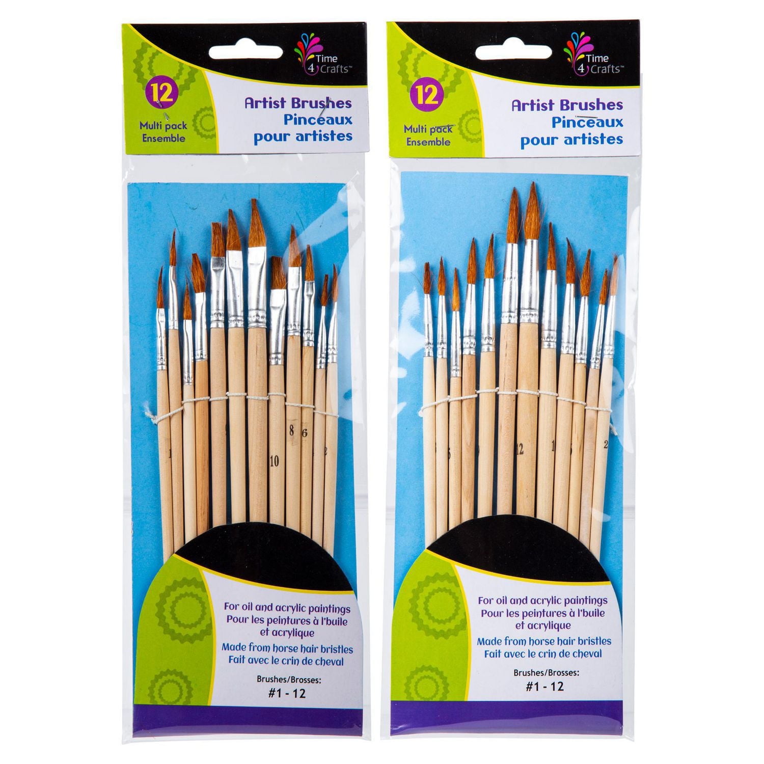 Time 4 Crafts 12-Piece Assorted Artist Paint Brushes