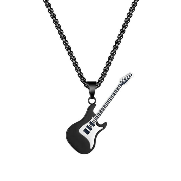 Collar con colgante de guitarra eléctrica, regalo para hombres y mujeres, colgante Retro de moda callejera Negro Hugo collar de los hombres