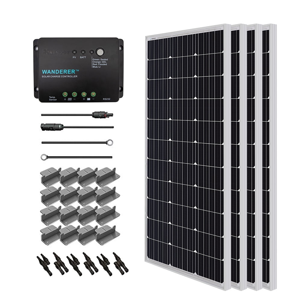 Renogy 100 Watts 12 Volts Monocrystalline Solar RV Kit Off-Grid Kit with 30A PWM LCD Charge Controller MC4 Connectors// Solar Cables //Cable Entry housing Mounting Brackets