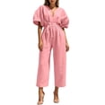 thumbnail image 3 of PNTUTB Women’s Fashion V-Neck Short Sleeve ASdjustable Strap Zipper Pockets Jumpsuit Pants, 3 of 7