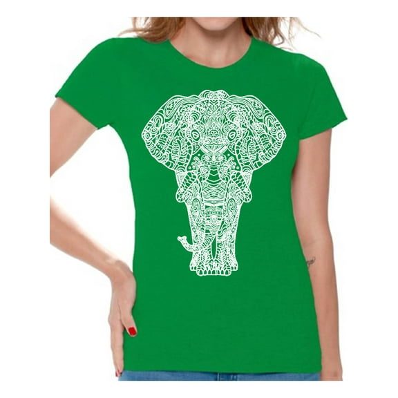 Awkward Styles Elephant T-Shirt for Women Patterned Shirts for Ladies Women Fashion Collection Tracery Tshirt for Mom Indian Pattern T-Shirt for Her Gifts for Wife Elephant Shirts Animal T-Shirt