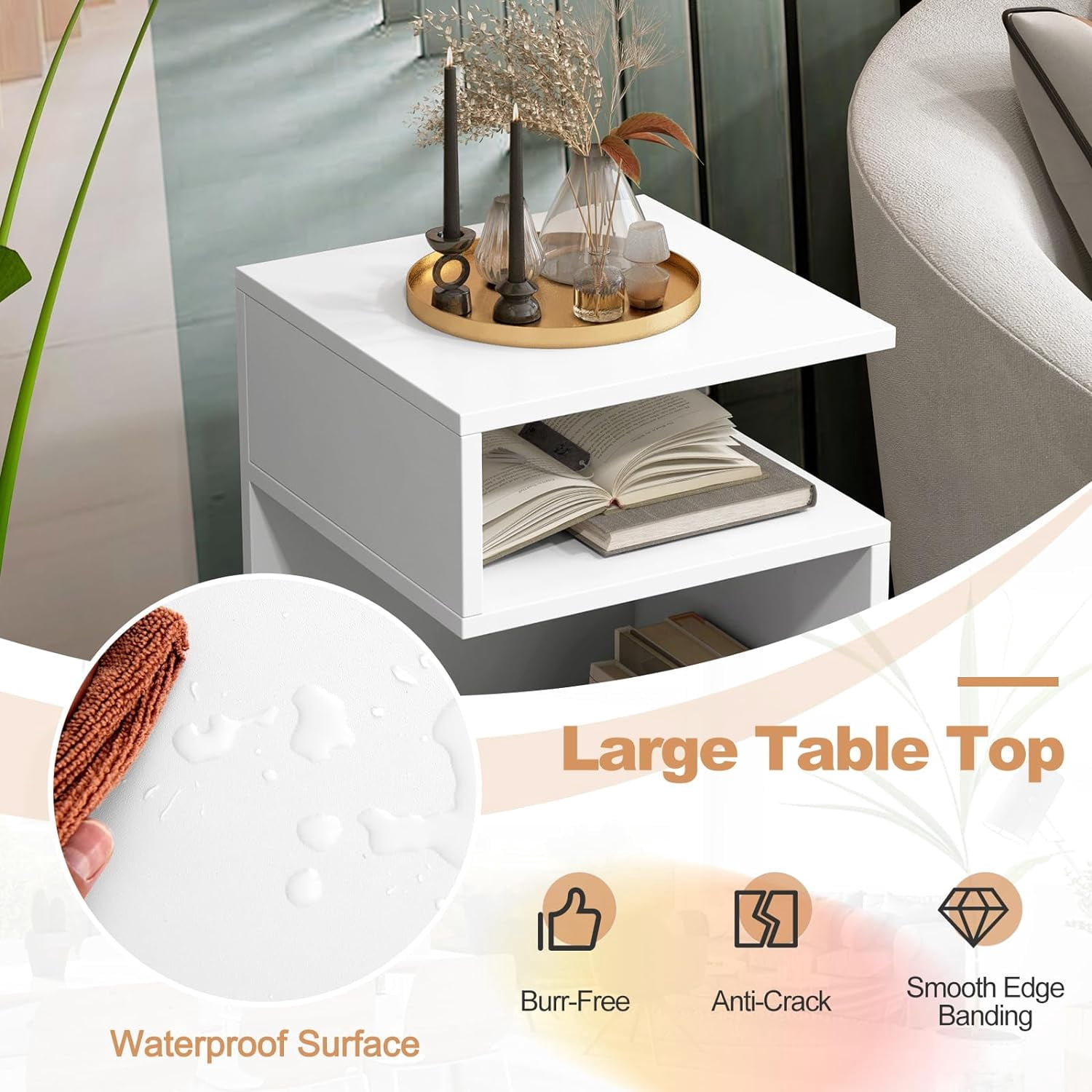 Gymax Modern Designer S-Shaped End Table Side Table for Small Space White