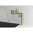 thumbnail image 2 of Kingston Brass KS3707RKZ Wendell Deck Mount Pot Filler Faucet with Knurled Handle, Brushed Brass, 2 of 7