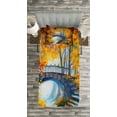 thumbnail image 3 of Ambesonne Art Quilted Bedspread Set 2 Pcs, Autumn Forest with Bridge, Twin Size, Marigold Vermilion Blue, 3 of 3