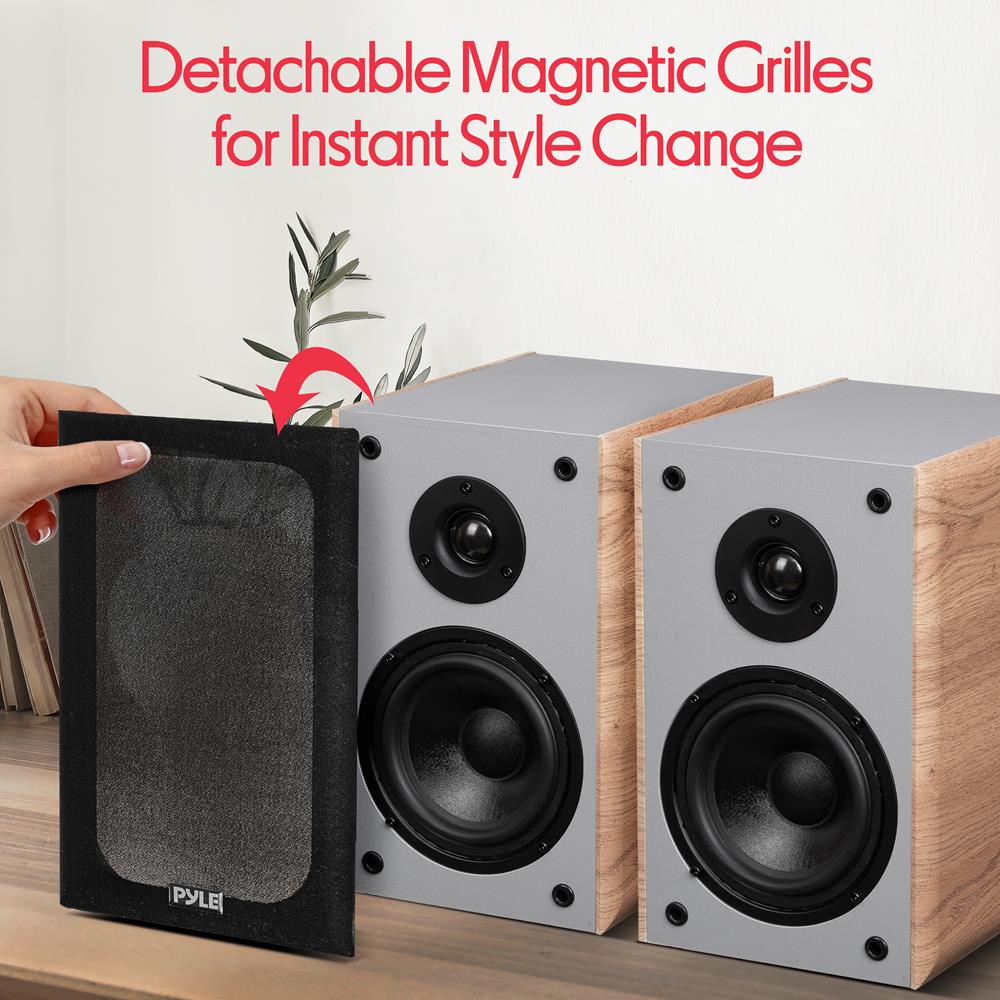 Pyle 6.5'' Wired Bookshelf Speakers – 2-Way Hi-Fi Home Theater Speaker Pair with Paper Cone Woofer, Soft Dome Tweeter & Wall Mount Brackets, Compact Design, 11.5'' x 7.5'' x 9.5'' (Brown)
