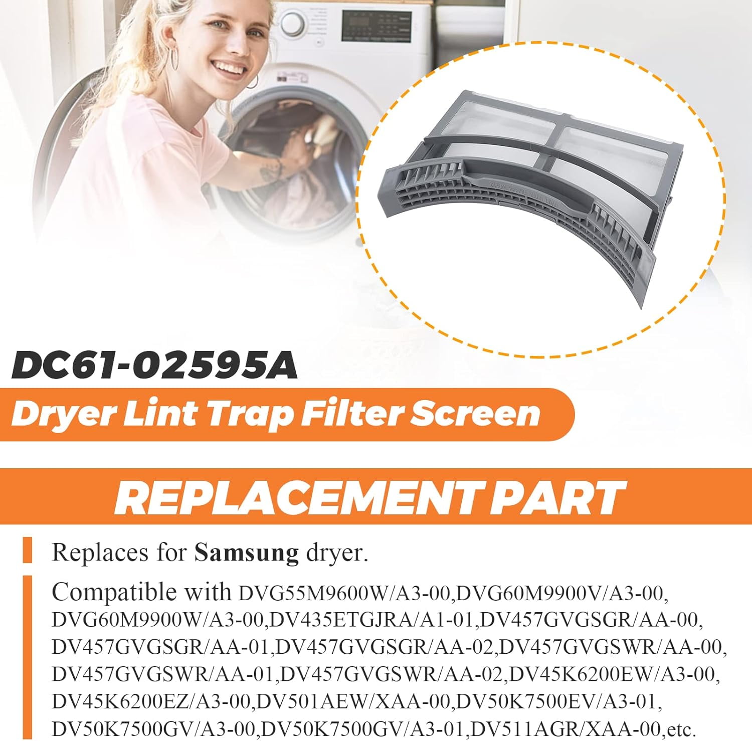 DC61 02595A Dryer Lint Trap Filter Screen Case Replacement Part Upgraded ABS Frame Compatible with Samsung