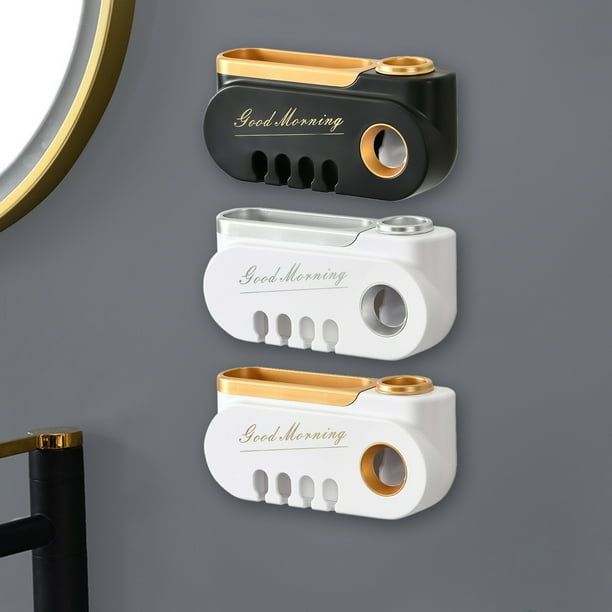Xihbxyly En Venta Bandeja para Baño, Pasta de Dientes para Pared, Portacepillos de Dientes para Baños, 4 Tazas para Cepilos de Dientes Montados En La Pared con Pasta de Dientes