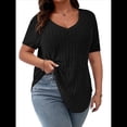 thumbnail image 1 of Blusas Casuales de Talla Grande para Mujer, Cuello en V, Color Liso, Ligeras y de Corta. Negro XL, 1 of 9