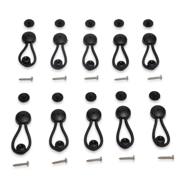 Stayput 6 5/8" Standard Size Black Shock Cord & Fastener for Canvas,10 Pack w/Black Knobs & #10 Stainless Screws