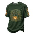 thumbnail image 2 of KLHDSF Mens Casual Halloween Print Top Lightweight Breathable Daily T-Shirt Round Neck Short Sleeve Loungewear Army Green L, 2 of 6