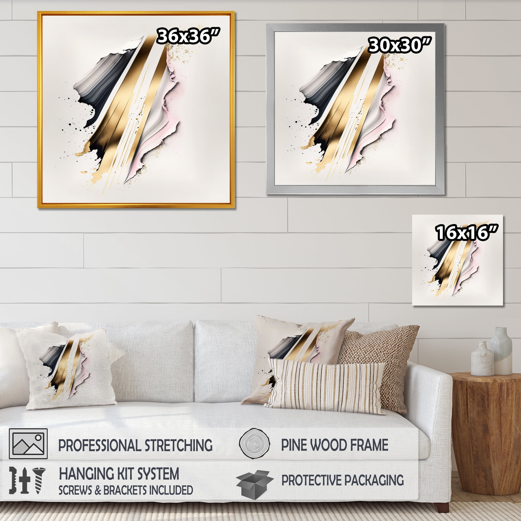 Designart Abstract Geode Watercolor Gold I Canvas Wall Art
