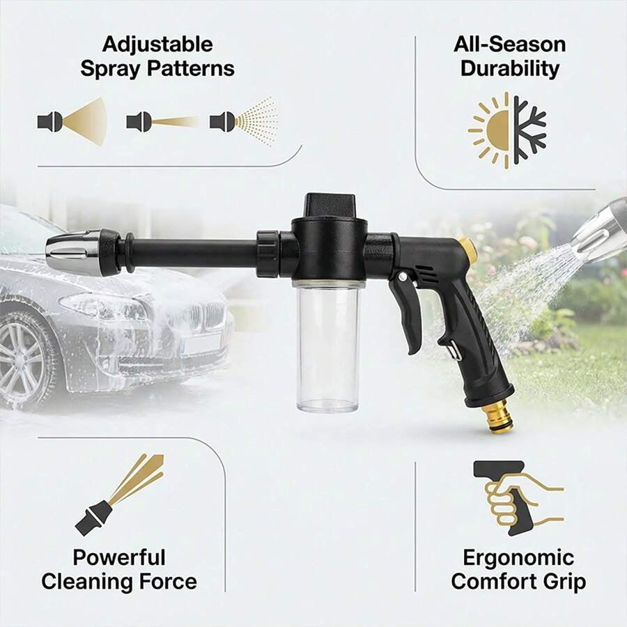 High Pressure Car Wash Spray Gun With Foam Bottle - Multifunctional Water Gun, Suitable For Pets, Motorcycles, Home And Garden - Durable Long Nozzle, Efficient Cleaning And Irrigation, Battery-Free
