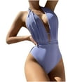 thumbnail image 2 of Edvintorg Sexy One Piece Swimsuit For Women Purple V-Neck Backless Tether Halter High Waisted Swimsuit Tummy Control Bathing Suits, 2 of 5