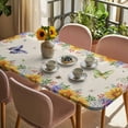 thumbnail image 3 of Watercolor Flowers Table Cloths for 3 Foot Rectangle Tables, Spring Sunflowers Daisy Butterflies Beige Patio Waterproof Elastic Fitted Tablecloths, Washable Rectangular Table Cover for Camping, 3 of 8