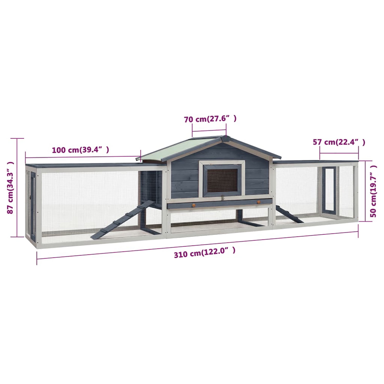 Pefilos 122" Multi-Level Wooden Rabbit Hutch with Run Outdoor and Indoor Bunny Condo, Large Rabbit House with Green Roof and Easy-Clean Tray, Gray Pefilos 122" Multi-Level Wooden Rabbit Hutch with Run Outdoor and Indoor Bunny Condo, Large Rabbit House with Green Roof and Easy-Clean Tray, Gray