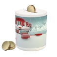 thumbnail image 1 of Snowman Piggy Bank, Smiling 3D Style Mascot with Hat and Scarf Snowy Mountains Trees Seasonal Happy, Ceramic Coin Bank Money Box for Cash Saving, 3.6" X 3.2", Multicolor, by Ambesonne, 1 of 4
