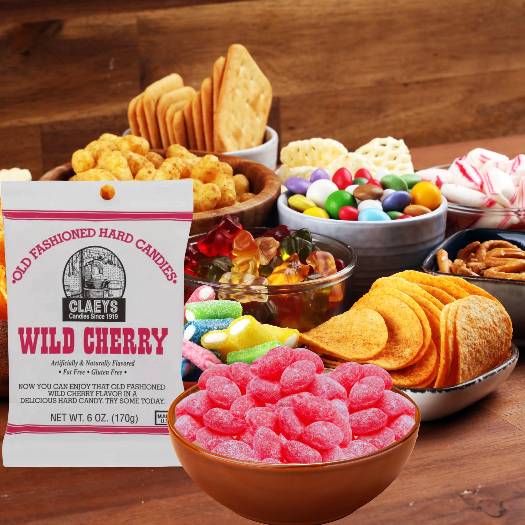 Claeys Wild Cherry Old Fashioned Hard Candies, Fat Free & Gluten