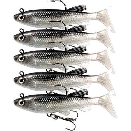 Jinerra Soft Fishing Lures Shad Minnow Swimbaits Pre-Rigged Jig Heads Paddle Tail Swim Baits for Bass Trout Walleye Crappie Sinking Jigs Bait for Saltwater Freshwater Fishing Gifts for Men