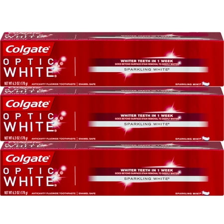 (3 pack) (3 Pack) Colgate Optic White Anticavity Fluoride Toothpaste Sparkling Mint, 6.3 OZ