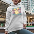 thumbnail image 2 of Distressed Bunny Babe - Retro Easter Sunday Rabbit Art Favor, Souvenir or Merch Gift, White Hooded Sweatshirt or Hoodie, Large, 2 of 5