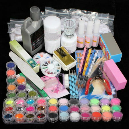 iMeshbean Acrylic Nail Art Tips Powder Liquid Brush Glitter Clipper Primer File Set Kit From
