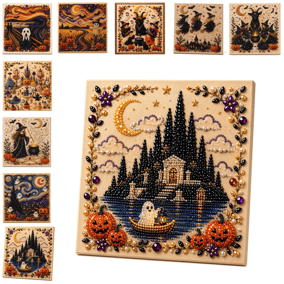 Halloween Ghost Pearl Art DIY Kit, Spooky Cute 3D diamond art kits for adults beginner, Witch Brew Art, Premium Sparkling Diamonds, Farm Halloween Decor Meaningful Craft Gifts E
