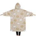 thumbnail image 2 of Oversized Wearable Blanket Hoodie,Beige Sun Cloud Star Pattern Sherpa Blanket Hoodie with Super Pockets,Super Warm Fuzzy Pullover for Women & Men, 2 of 6