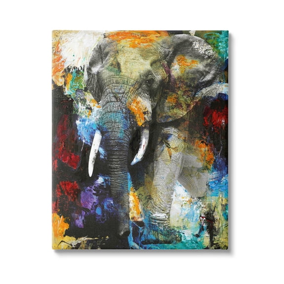 Layered Elephant Bold Wildlife Abstract Graphic Art Gallery Wrapped Canvas Print Wall Art