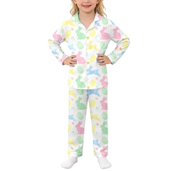 Kiijoy Easter Outfits for Girls Cute Rabbit Eggs Print Long Sleeve Top Pants Sleepwear, Sizes 3-4