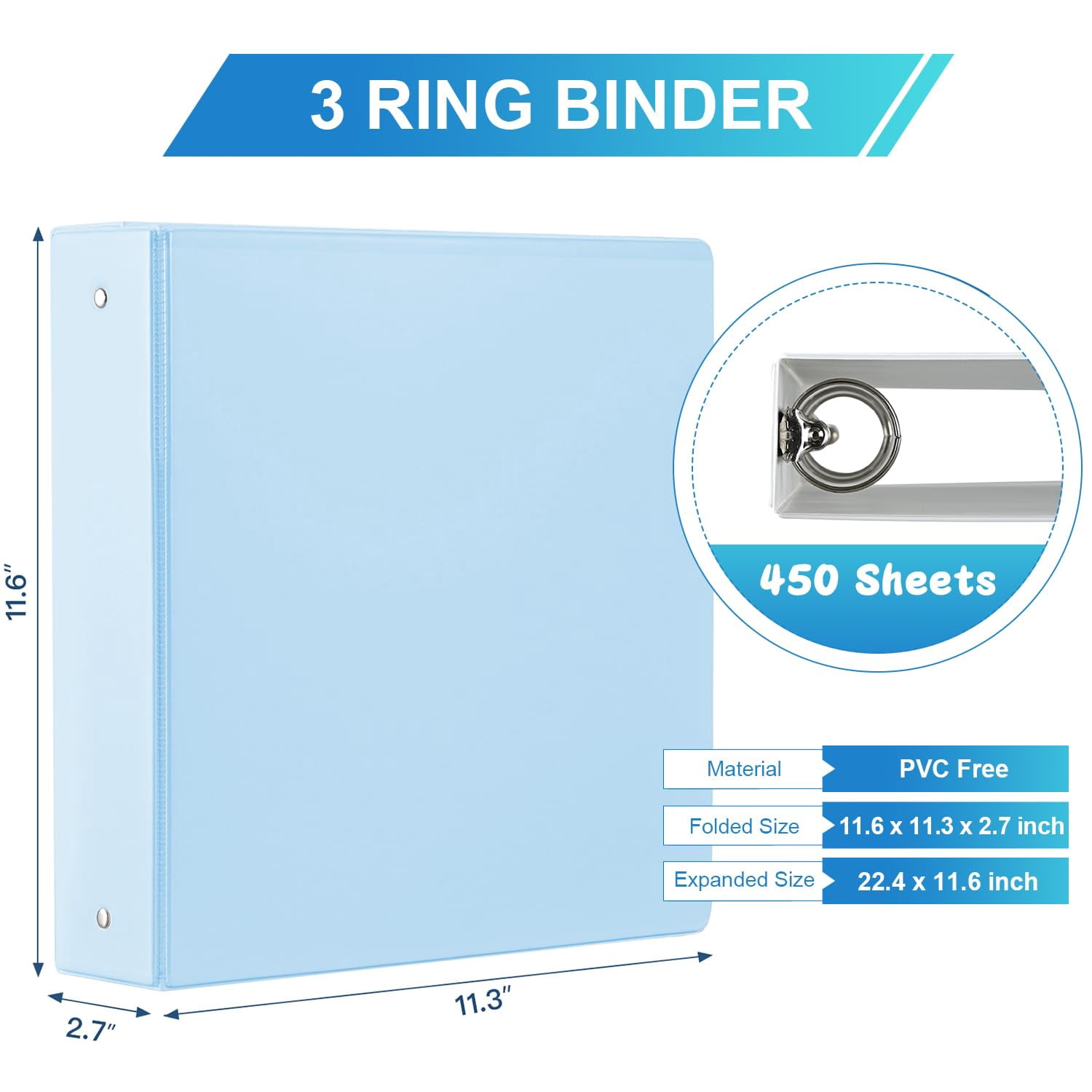 2 inch  Binders 3 Ring Notebooks Round Ring View Binder O-Ring 450 Sheets of Letter Size Paper Organizer with Pockets 4-Pack Assorted Color