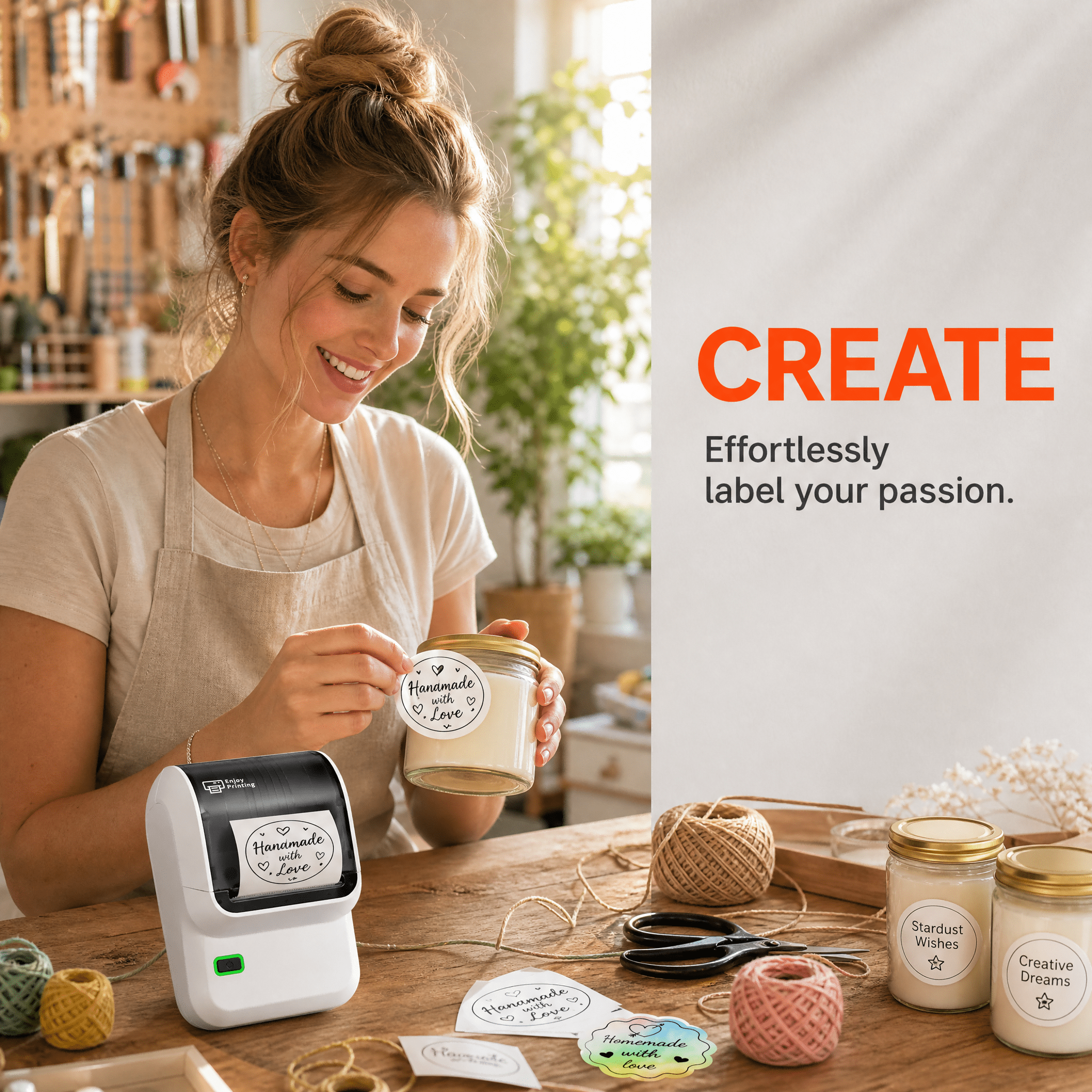 Phomemo M100 Label Maker with 100 Labels,Thermal Bluetooth Label Printer,No Ink 2 inch Barcode Printer with App Control, for Small Business, Clothing Tags,Round Gift Stickers(White)