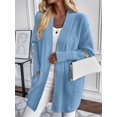 thumbnail image 6 of Women Solid Tone Open Front V Neck Side Pockets Oversized Mid Length Loose Casual Knit Cardigan Lake Blue L, 6 of 7