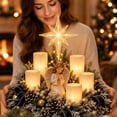 thumbnail image 3 of Christmas Angel Resin Centerpiece with LED Flameless Candles and Lighted Star, Frosted Pine Wreath Angel Tabletop Decor, Xmas Mantel Dining Table Holiday Decoration, 3 of 4