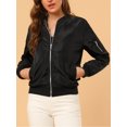 thumbnail image 5 of INSPIRE CHIC Women's Coat Casual Zip Up Bomber Jacket Windbreaker Outerwear with Pockets M Black, 5 of 7
