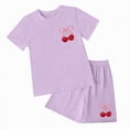 thumbnail image 4 of TOWED22 Kid Toddler Girl Clothes Summer Short Sleeve Graphic Tee Shirt + Shorts Summer Outfits Set(Light Purple,6-7 Y), 4 of 4