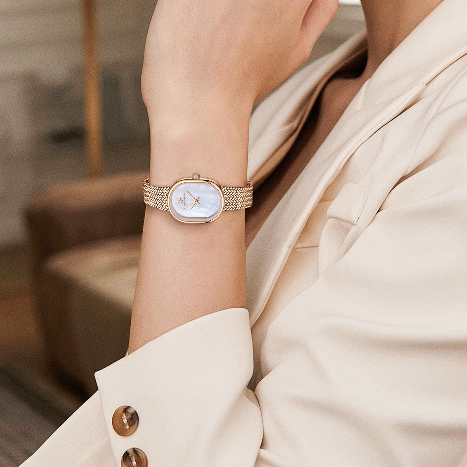 Elegant Watches for Women Oval Minimalist Dial Stainless Steel Band Woman Watch,3ATM Water Resistant, Perfect Gift for Women