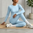 thumbnail image 6 of Women's 2 Piece Yoga Sets Quick-Dry Gym Workout Tracksuit High Waist Running Leggings & Long Sleeve Top Outfits Light Blue XS, 6 of 6