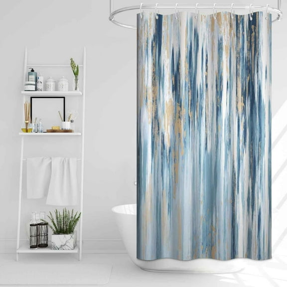 Blue Gray Abstract Shower Curtain Set Ombre Modern Aesthetic Striped Neutral Painting Waterproof Bathtub Bathroom Curtain with Hooks-48"W x 72"L (Pack of 1)